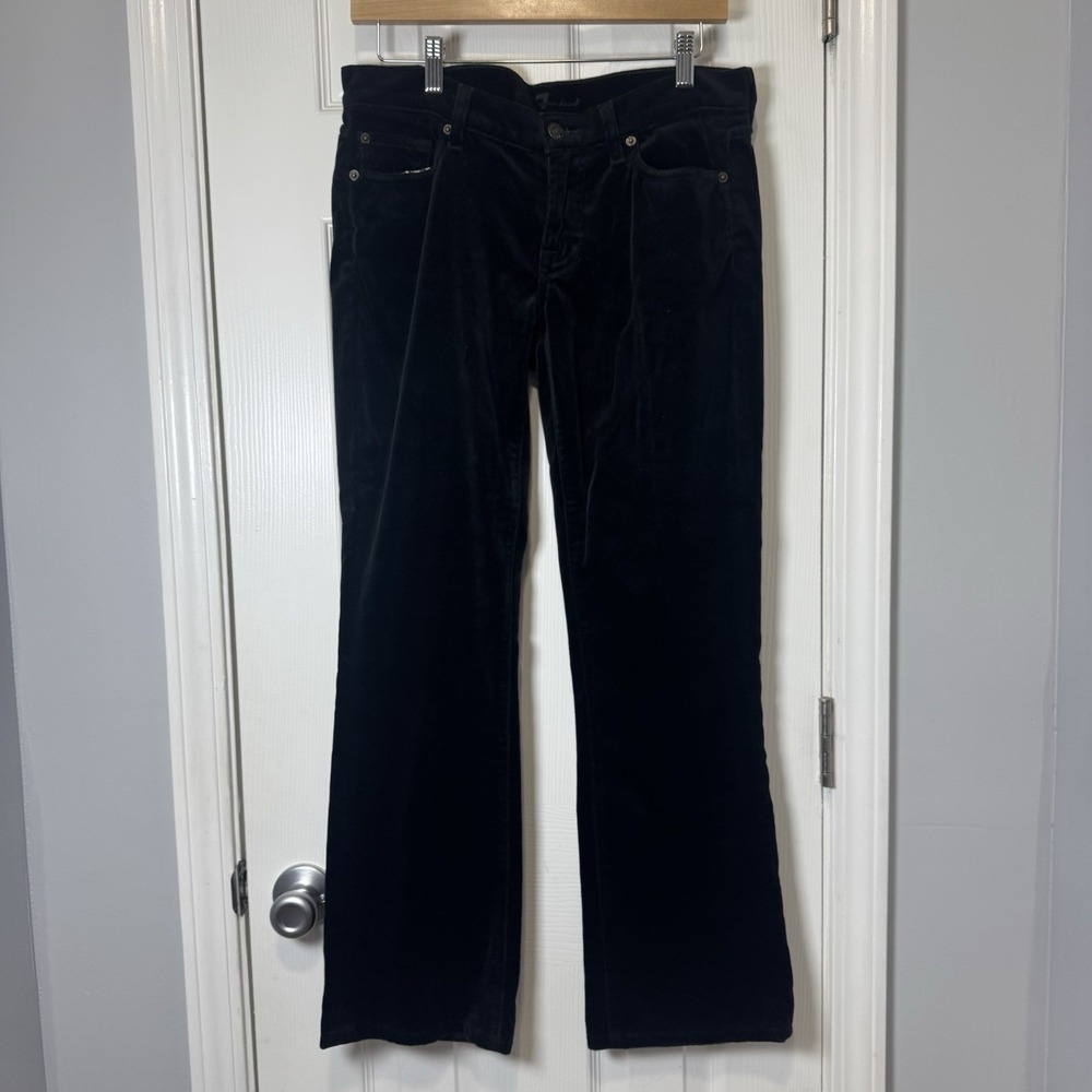 7 For All Mankind Flare Jeans Womens 27 Black Velvet Stretch USA Low Rise